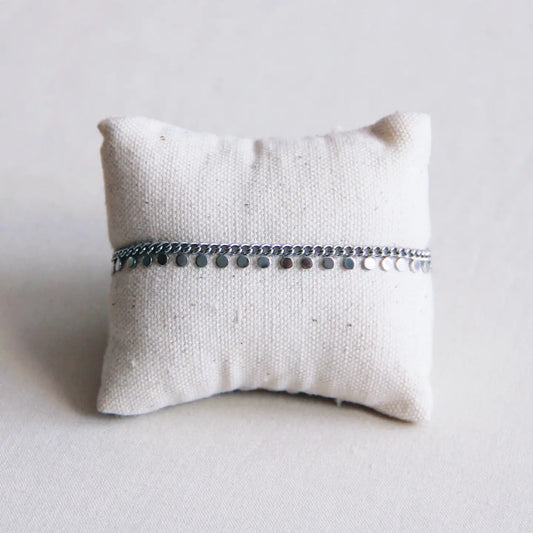 Stalen schakelarmband met muntjes - zilver