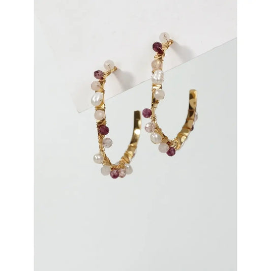 Roestvrijstalen oorringen met kristallen en gerolde parels