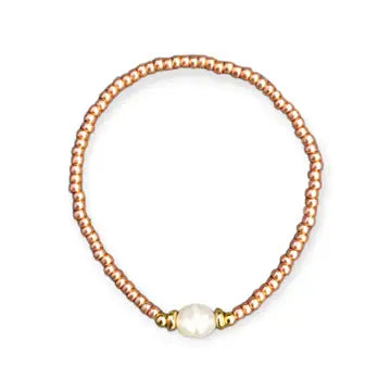 Elastieken bandje met parel oranje/créme