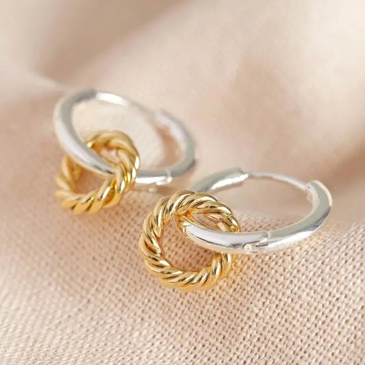 Gedraaide hangende oorringen in zilver en goud