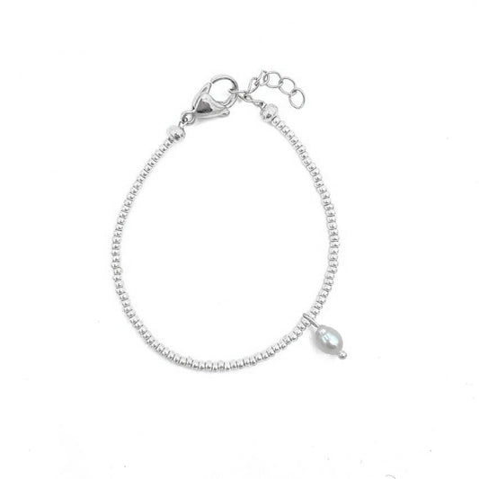 Silver beads bracelet single pearl