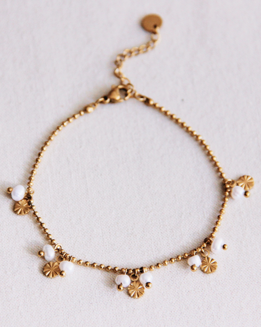 Fijne armband met bolletjesketting met sierlijke munten