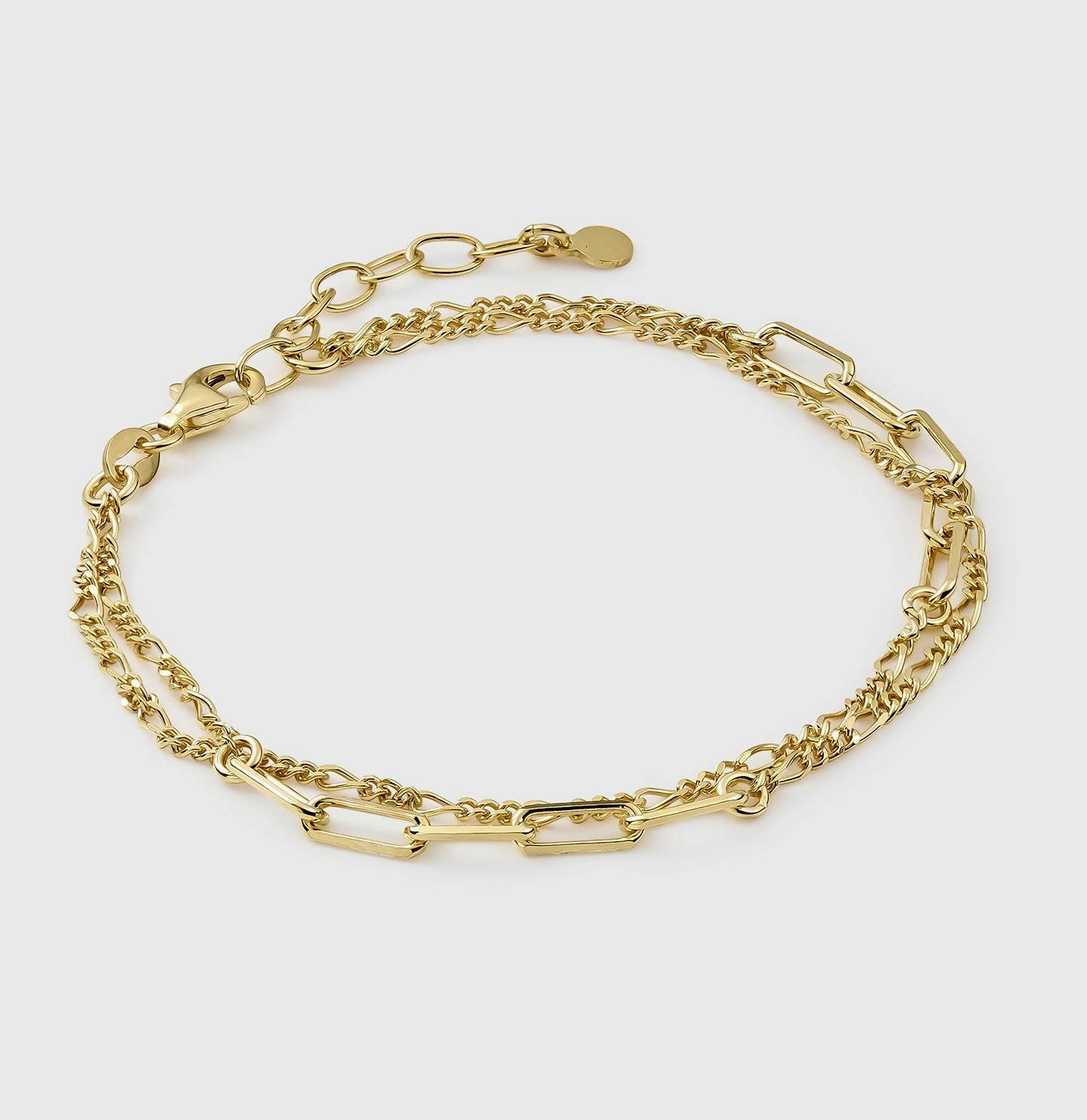 Zilveren en gouden armband met lange rechthoekige schakels