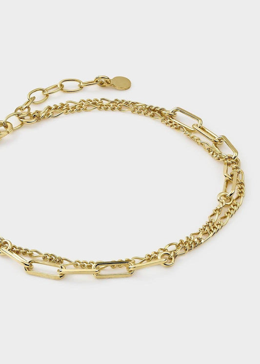 Zilveren en gouden armband met lange rechthoekige schakels