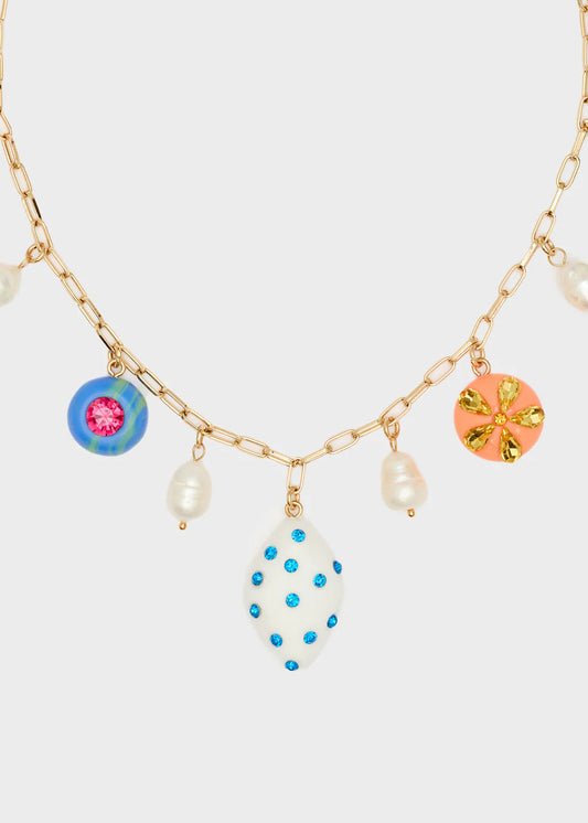 Halsketting met harselementen kleurijk