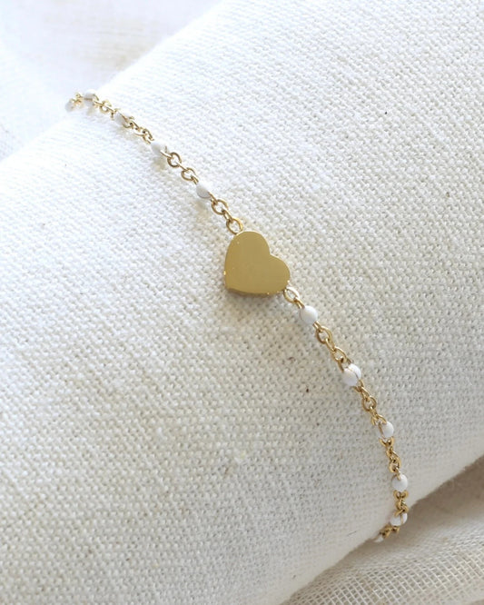 Armband in edelstaal met witte accenten en hart