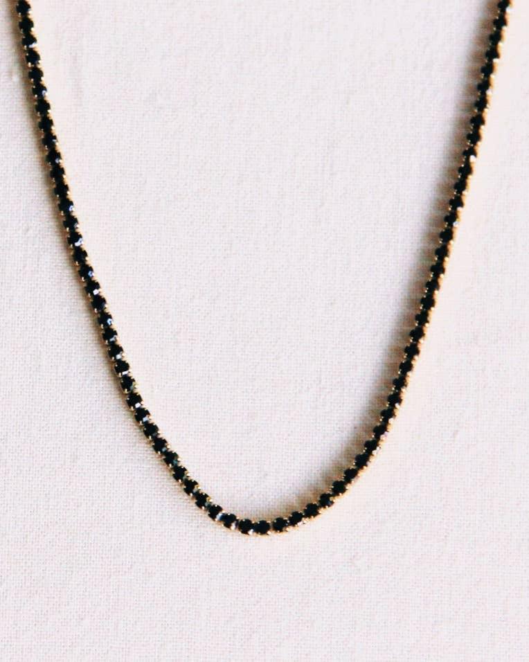 Halsketting met fijne strass in edelstaal - zwart/goud