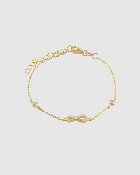 Zilveren infinity armband met vergulde zirkonen