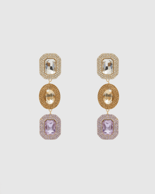 Lange oorbellen met champagne stenen