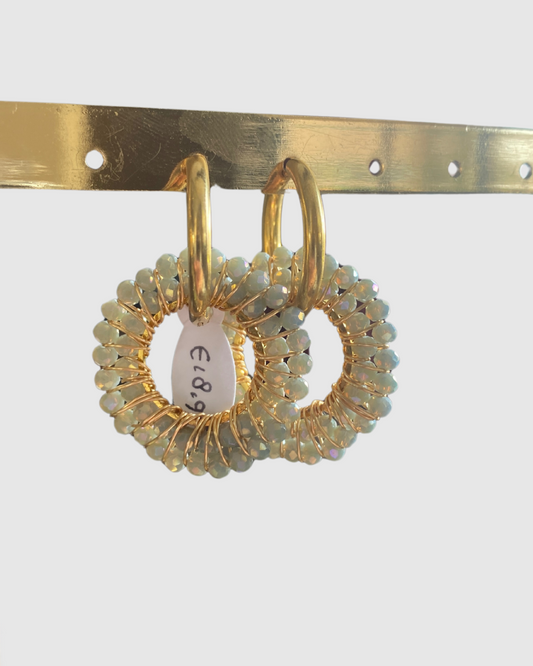 Oorbel met ronde facethanger — grijs/mint/goud