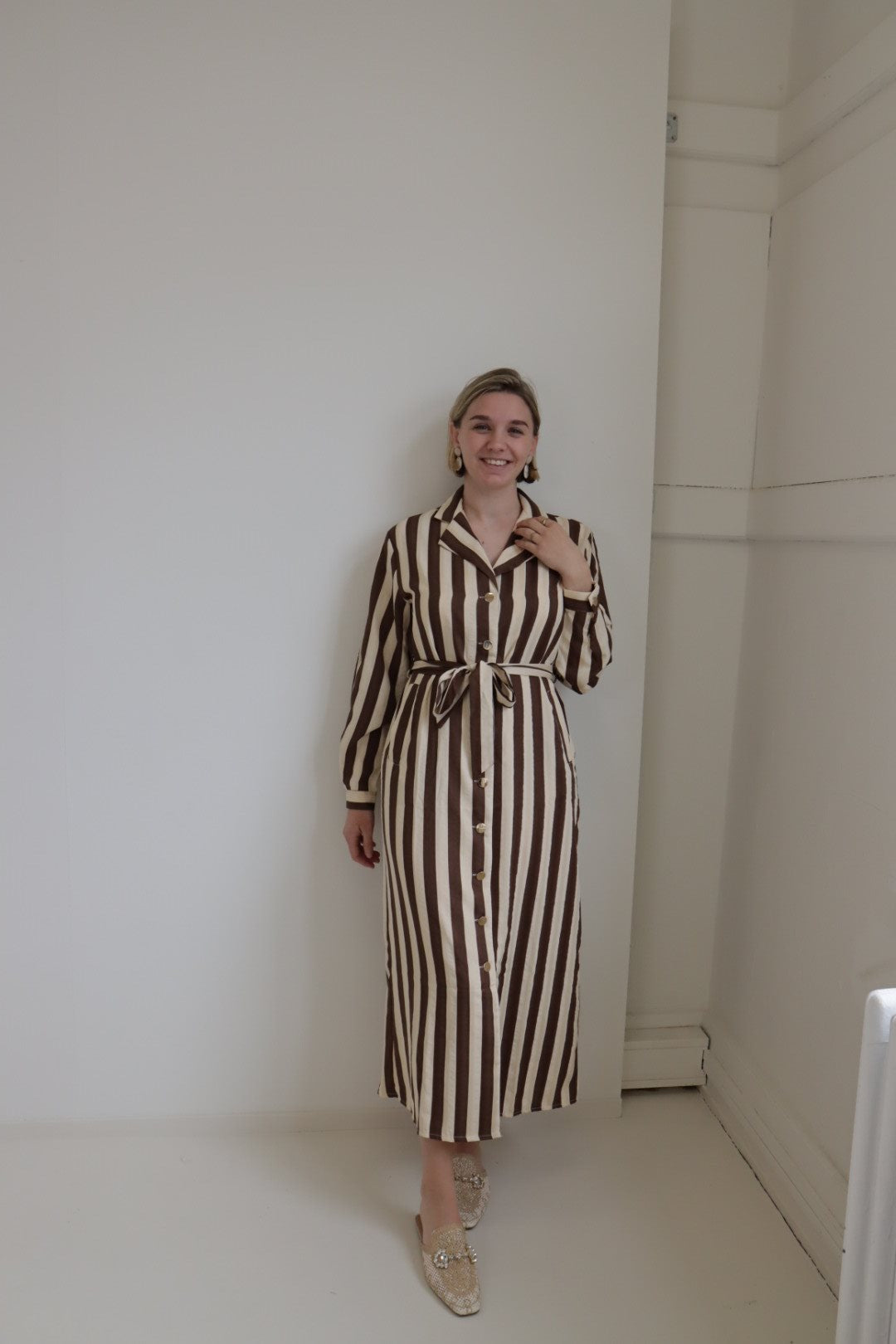 Jurk Laurine Ecru/Bruin