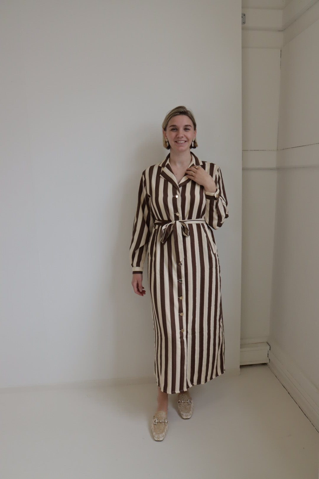 Jurk Laurine Ecru/Bruin