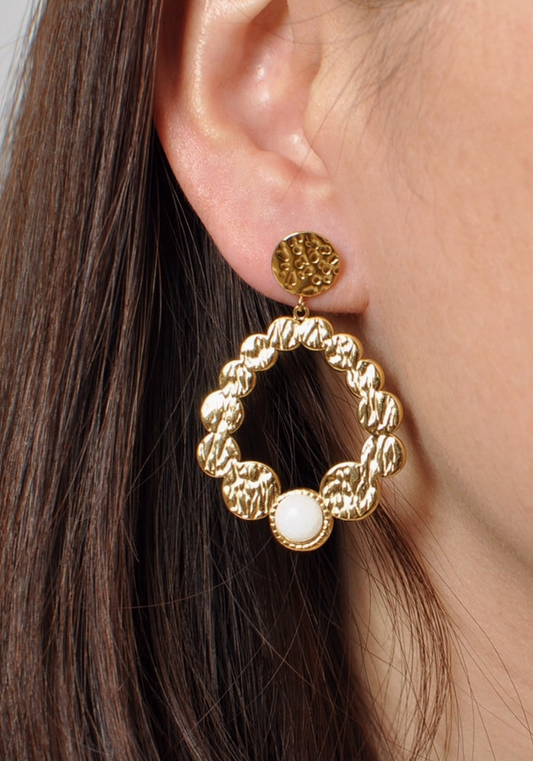 Vintage oorbellen van roestvrij staal met natuursteen