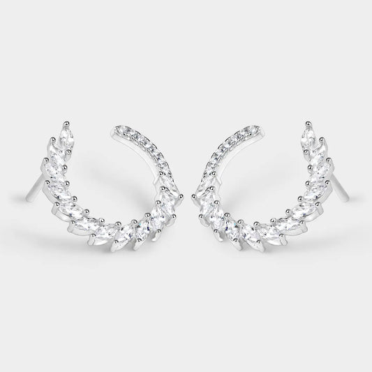 Mini Oorbellen met veren en witte ovale zirkonen